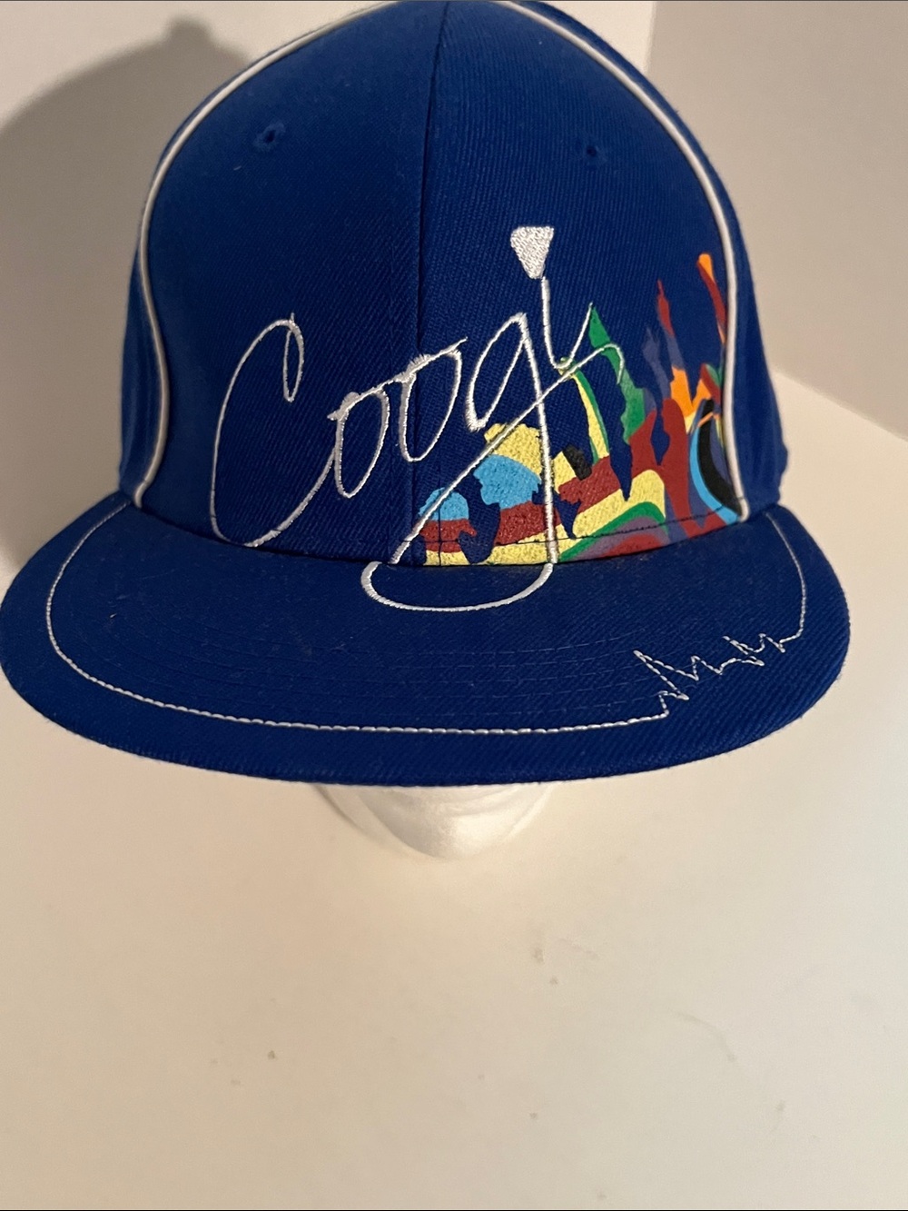 COOGI Royal Blue Multicolor Graphic Fitted Flat Brim Cap Size 7 1/2